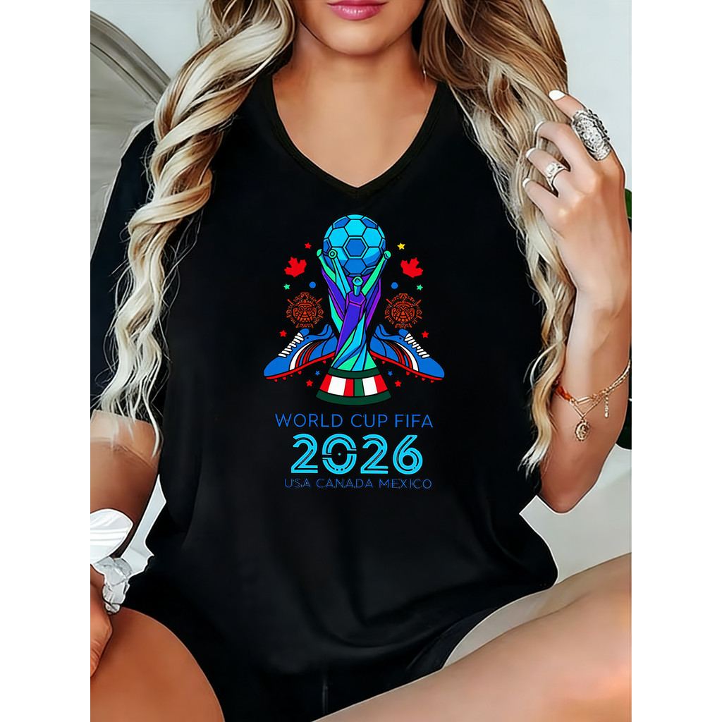 Camiseta Do Mundo 2026 Usa Canadá México, Com Emblema Da Copa Do Mundo, Futebol, Camisa De Futebol, Estampa Colorida