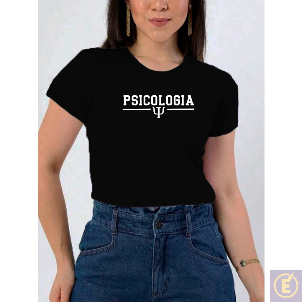 Camiseta Blusa Feminina Psicologia Baby Look Estampada Faculdade com Brasão Profissão 100% Algodão