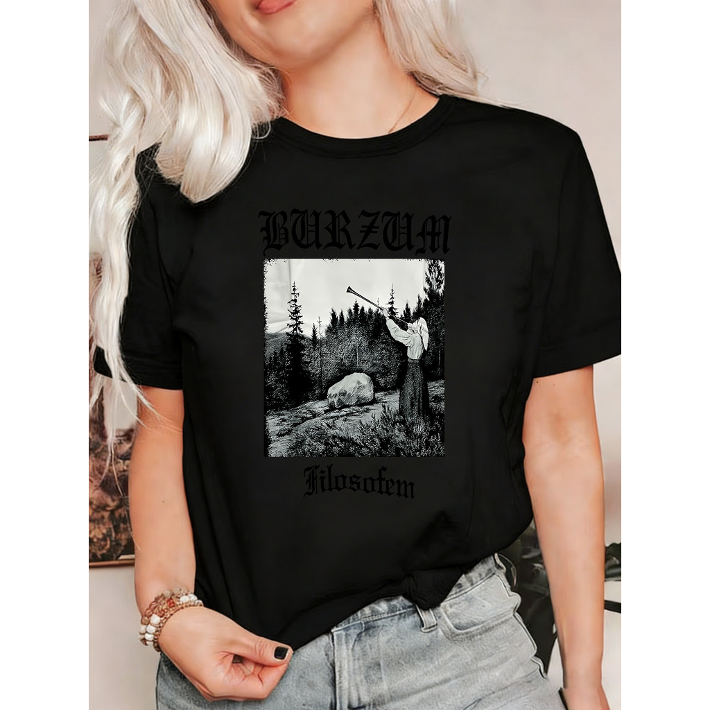 Camiseta Unissex Oversized Plus Size Feminina Masculina Poster Burzum Filosofem, Desenhado, Preto E Branco, Madeira