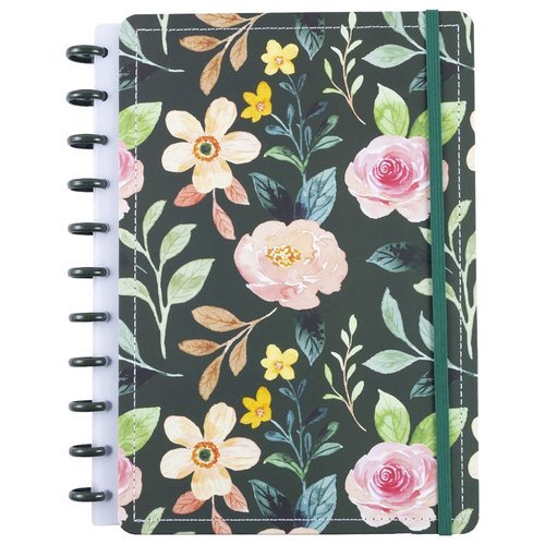 Caderno Medio Capa Dura Floral Disco Folhas Reposicionaveis Organizacao Versatil Estilo Escrita