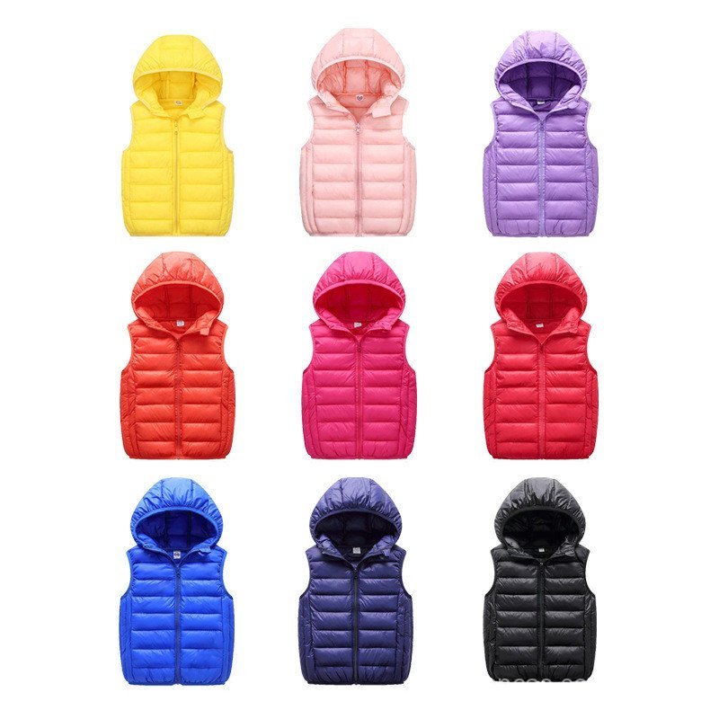 Colete infantil de algodão leve para outono e inverno, unissex, com capuz.
