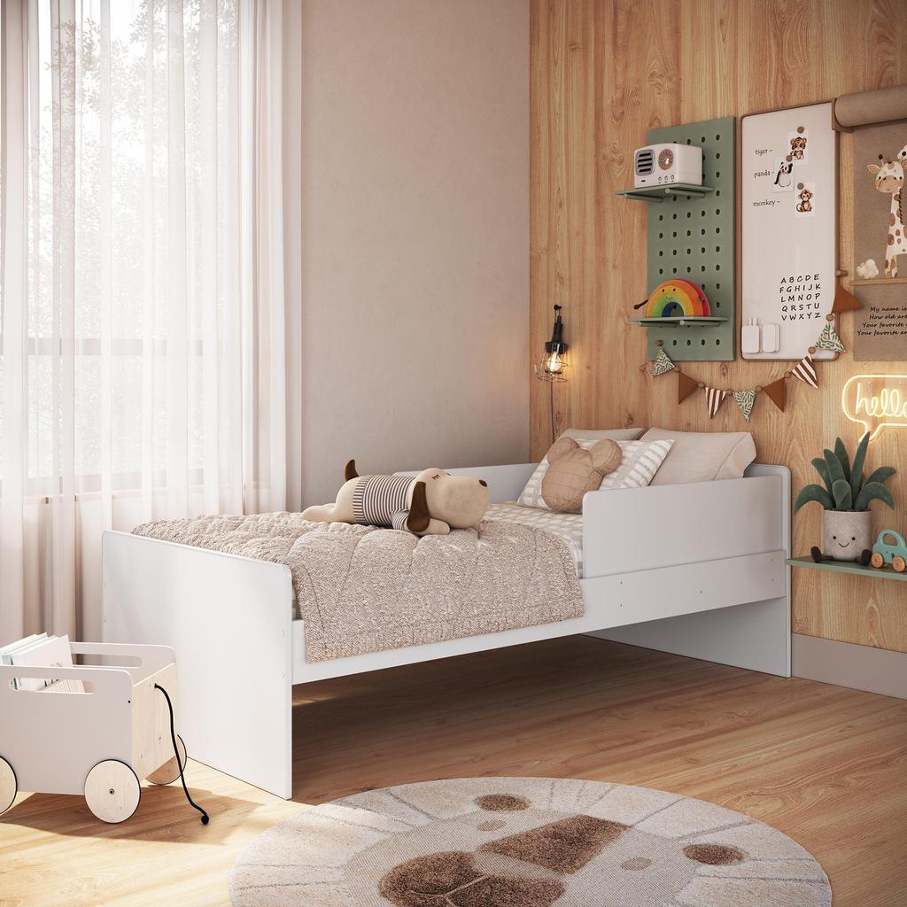 Cama Infantil Montessori de Solteiro 188x88 cm em MDP com Protetor Lateral e Cantos Arredondados