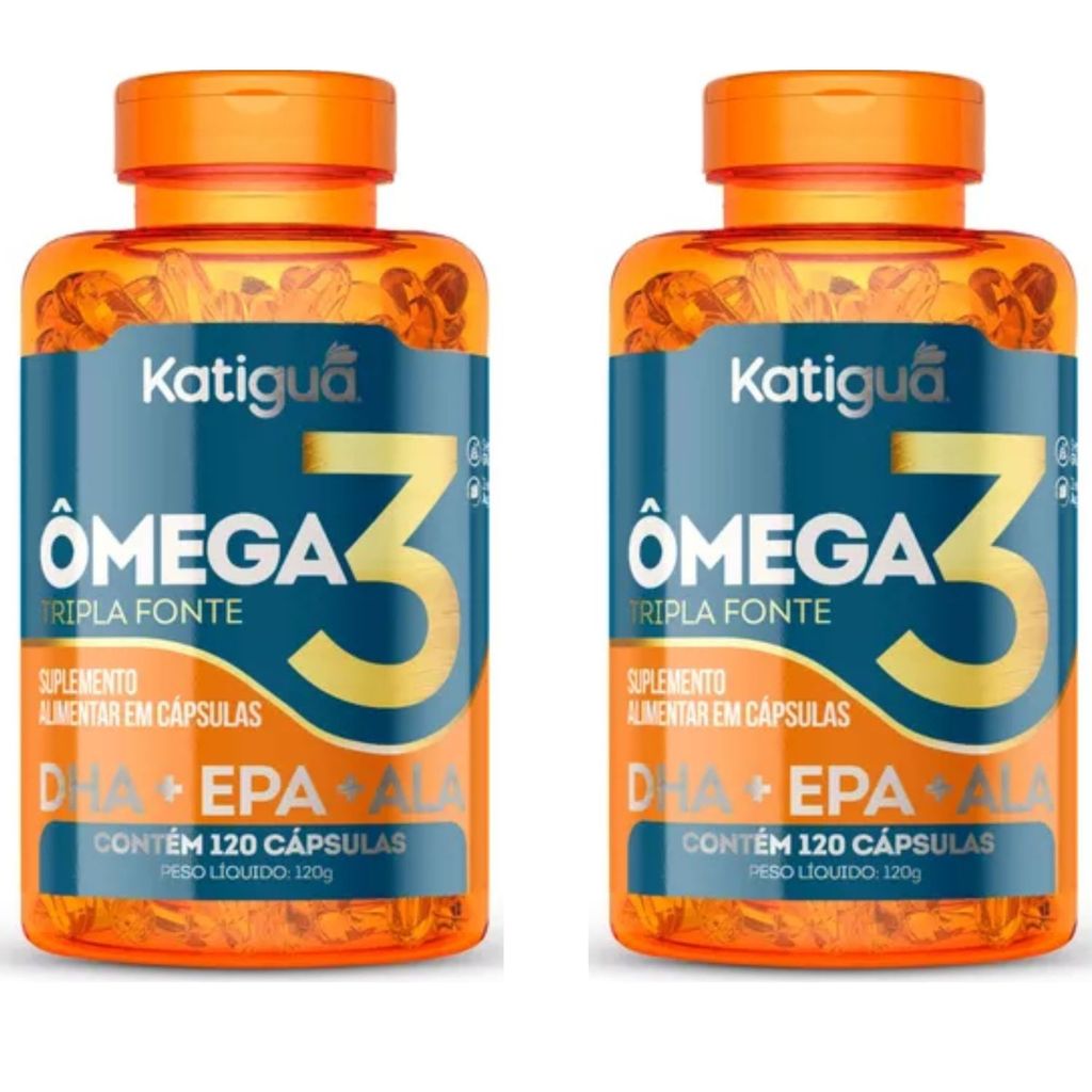 Kit com 2 Ômega 3 Tripla Fonte Katiguá (DHA + EPA + ALA) 120 Capsulas