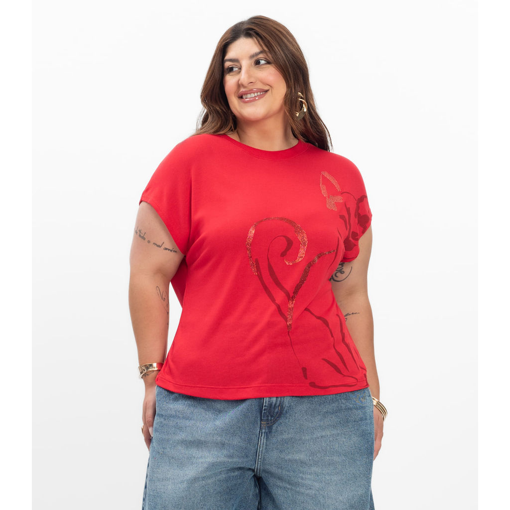 Camiseta Feminina Plus Size Secret Glam Vermelho