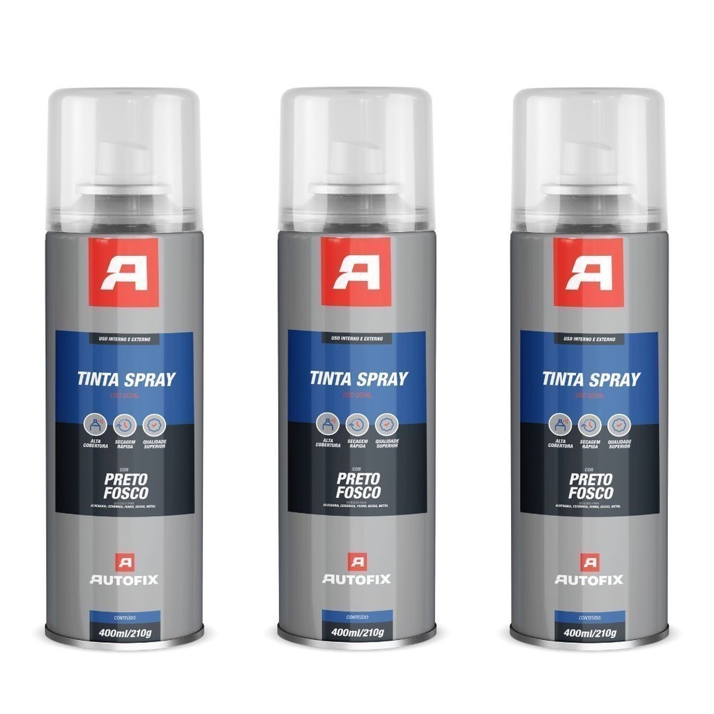 Kit 3 Tinta Sprays de pintura Uso Geral 400ml -  400ml / 210g - Preto Fosco ok