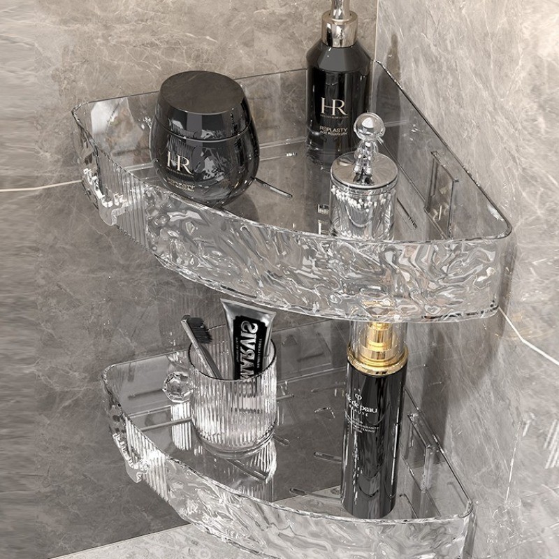 Kit 2 Suporte De Shampoo Prateleiras De Banheiro Sem Furo Acrilico Linhado Armazenamento