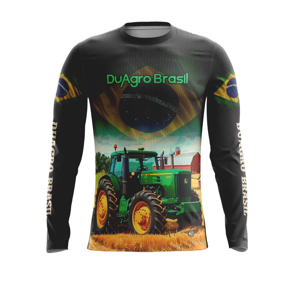 Camiseta Térmica Sublimada Manga Longa Duagro Trator Verde Suplex Dry UV
