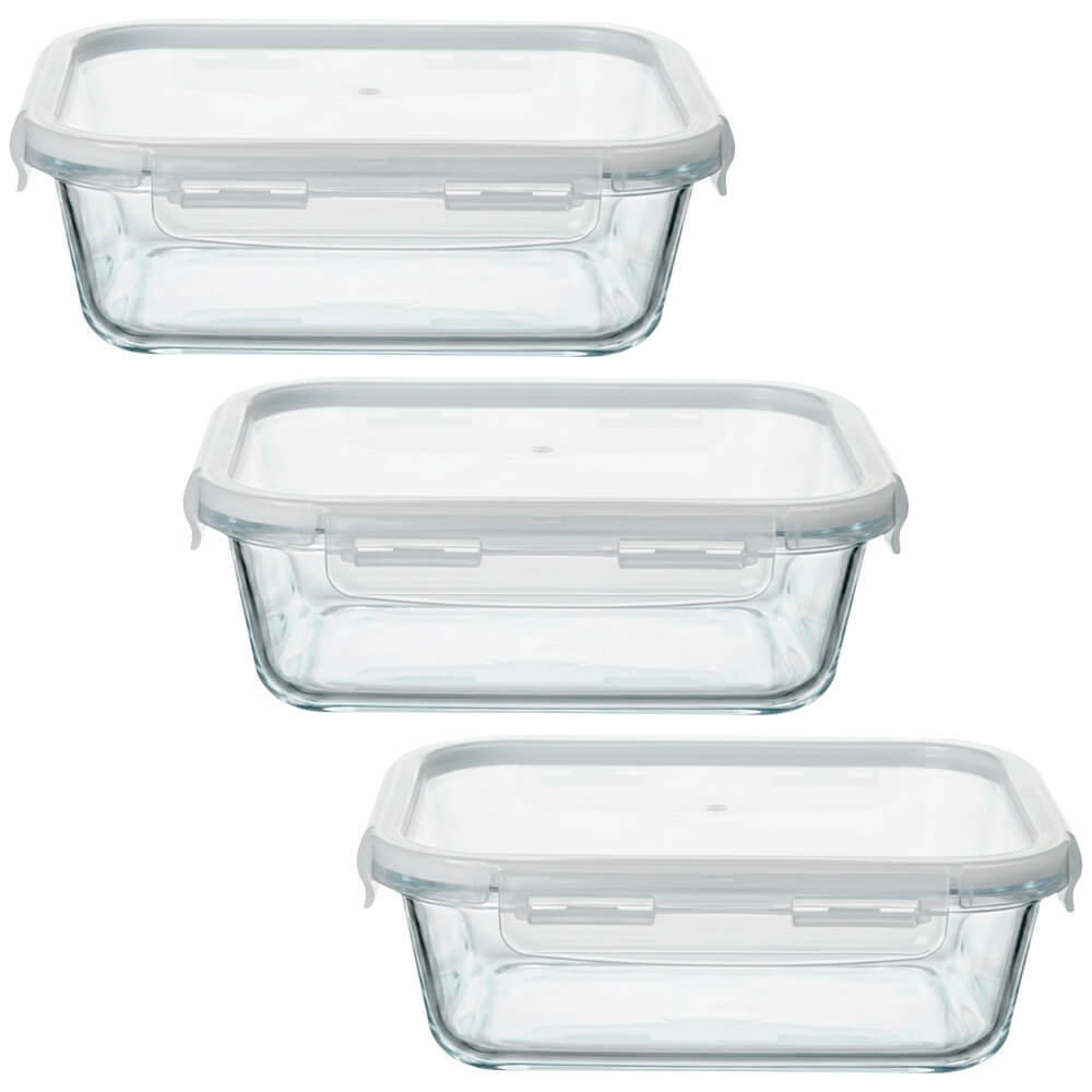 Conjunto de Potes Herméticos de Vidro Borossilicato com Travas Retangular 1040ml 3 Peças - Vista Home em Oferta na Shopee