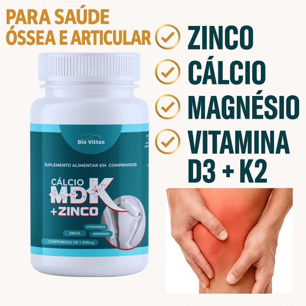 Vitamina D3 2.000 UI, Vitamina K2, Magnésio e Zinco - Cálcio MDK + ZINCO Comp - Bio Vittas