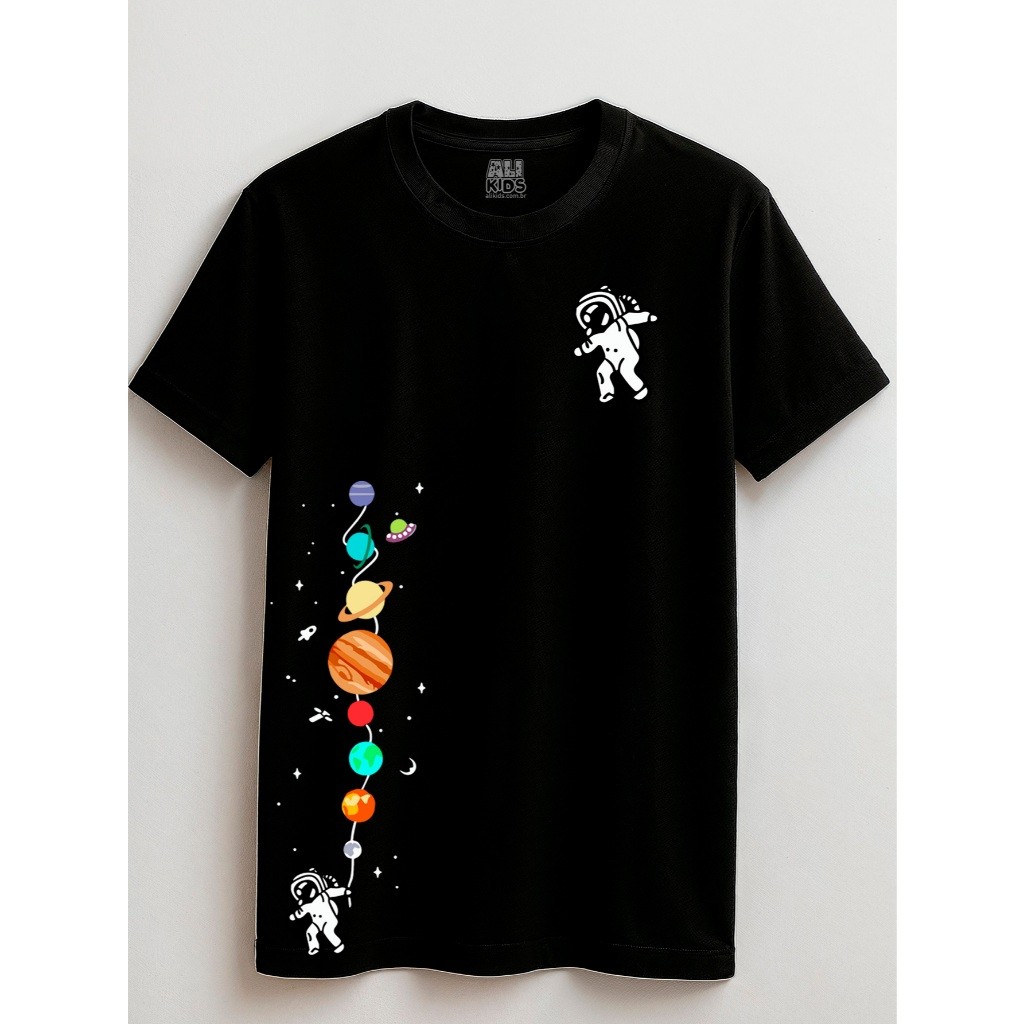 Camisa Astronauta Flutuando Juvenil e Infantil 2 ao 16 anos Galaxia 100% Algodão