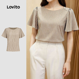 Lovito  Blusa Casual Botão Assimétrica Marrom para Mulheres L171AD034 em Oferta na Shopee