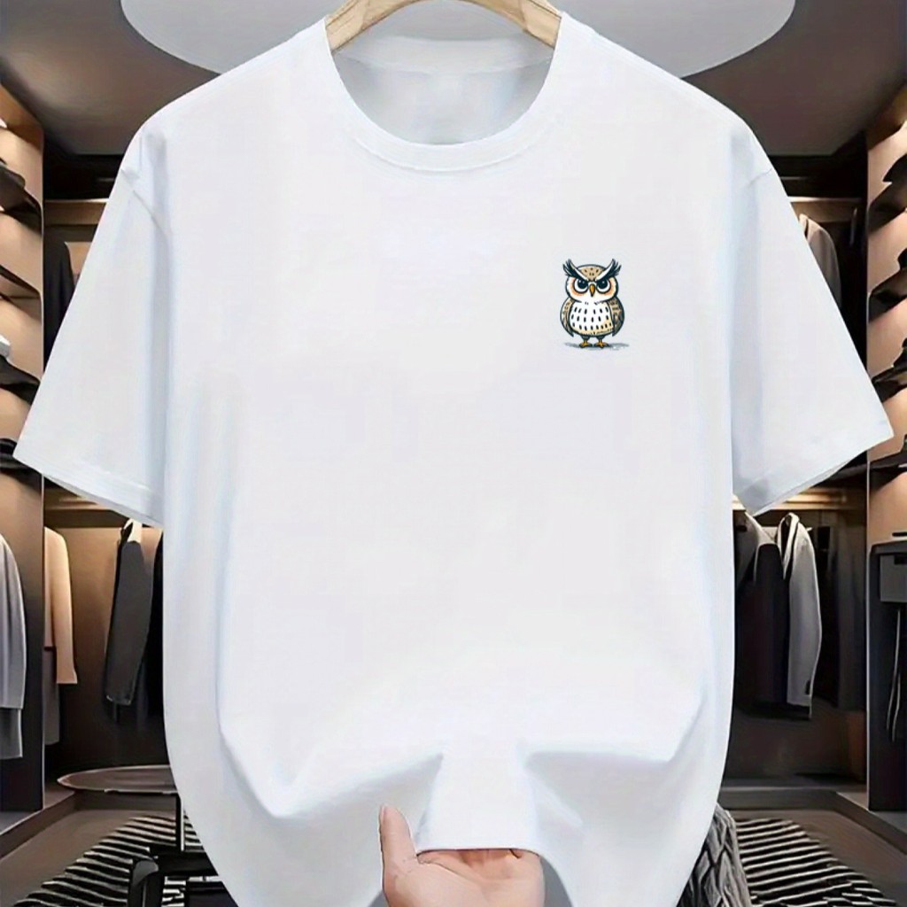 Camiseta Unissex 100% Algodão com Estampa de Coruja - Gola Redonda Macia, Conforto Anual, Camisa de Coruja 100% Algodão