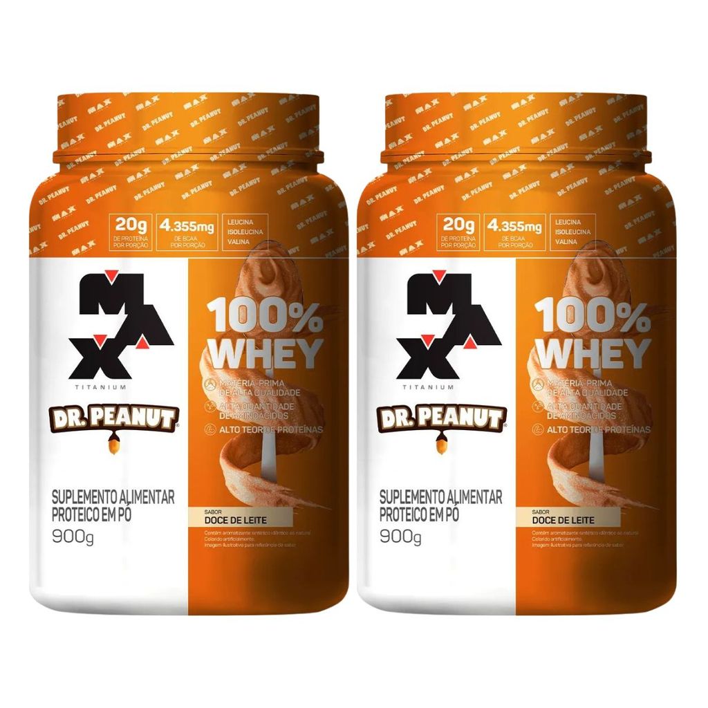 Kit 2 Whey Protein Dr Peanut 100% Doce de Leite 20g de Proteína 900g Max Titanium
