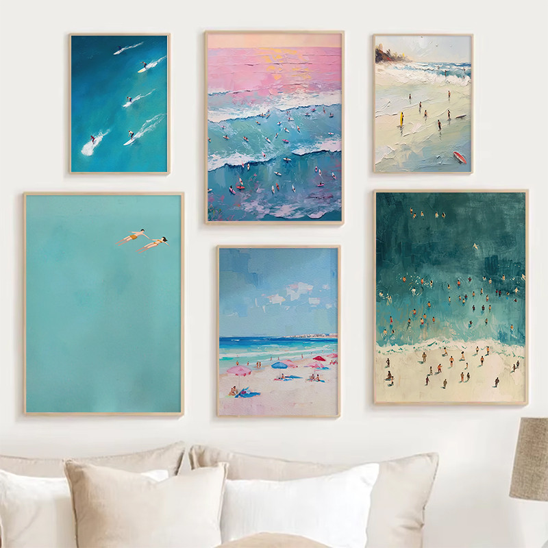 Pôster De Ondas De Praia , Surf , Natação , Guarda-Chuva À Beira-Mar , Pintura Em Tela , Decoração Para Sala De Estar ,