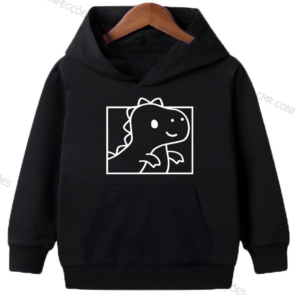 Blusa Moletom Infantil Canguru Dinossauro Unissex Lançamento Touca Bolso Lazer Escola