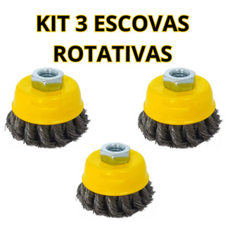 Kit 3 Escova de Aço Copo Torcido 2,5" 65mm M14 Para Esmerilhadeira – Fertak Tools em Oferta na Shopee