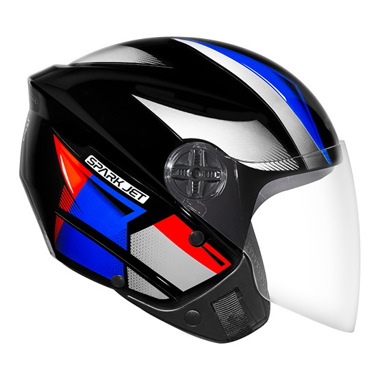 Capacete Moto Aberto Ebf Spark Jet Square Preto Brilhante Azul