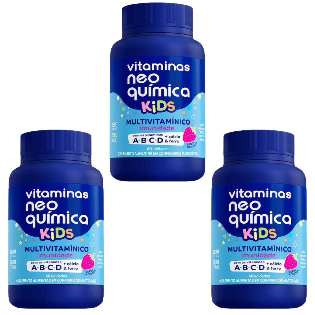 Kit com 3 Vitaminas Neo Quimica Kids Multivitamínico, 60 Comprimidos