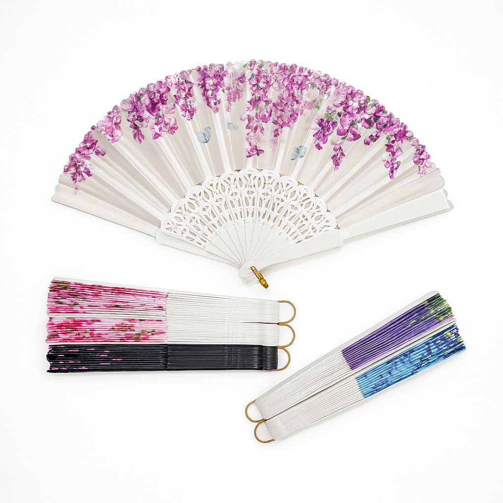 Kit 3 Leque de Tecido Estampado Dobrável Floral para Abanar - Sortidos