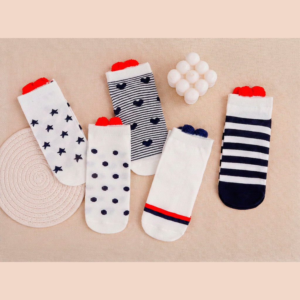 Kit 5 Pares Meia Feminina Cano Curto Estampada Fofa (35-39) - Algodão Confortável Moda Tendência