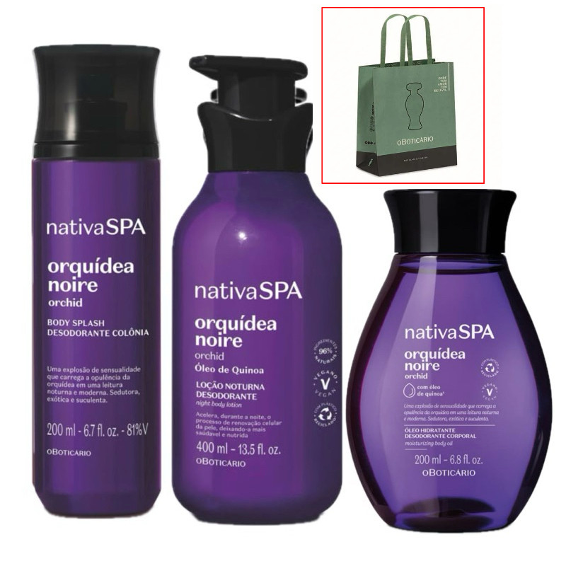 Kit Nativa Orquídea Noire: Body Splash 200ml + Hidratante  Corporal 400ml + Óleo Corporal 200ml