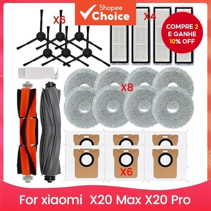 Kit De Acessórios Para Xiaomi Robô Aspirador X20 Max X20 Pro Escova Lateral Principal Filtros HEPA Limpador Mop Almofada