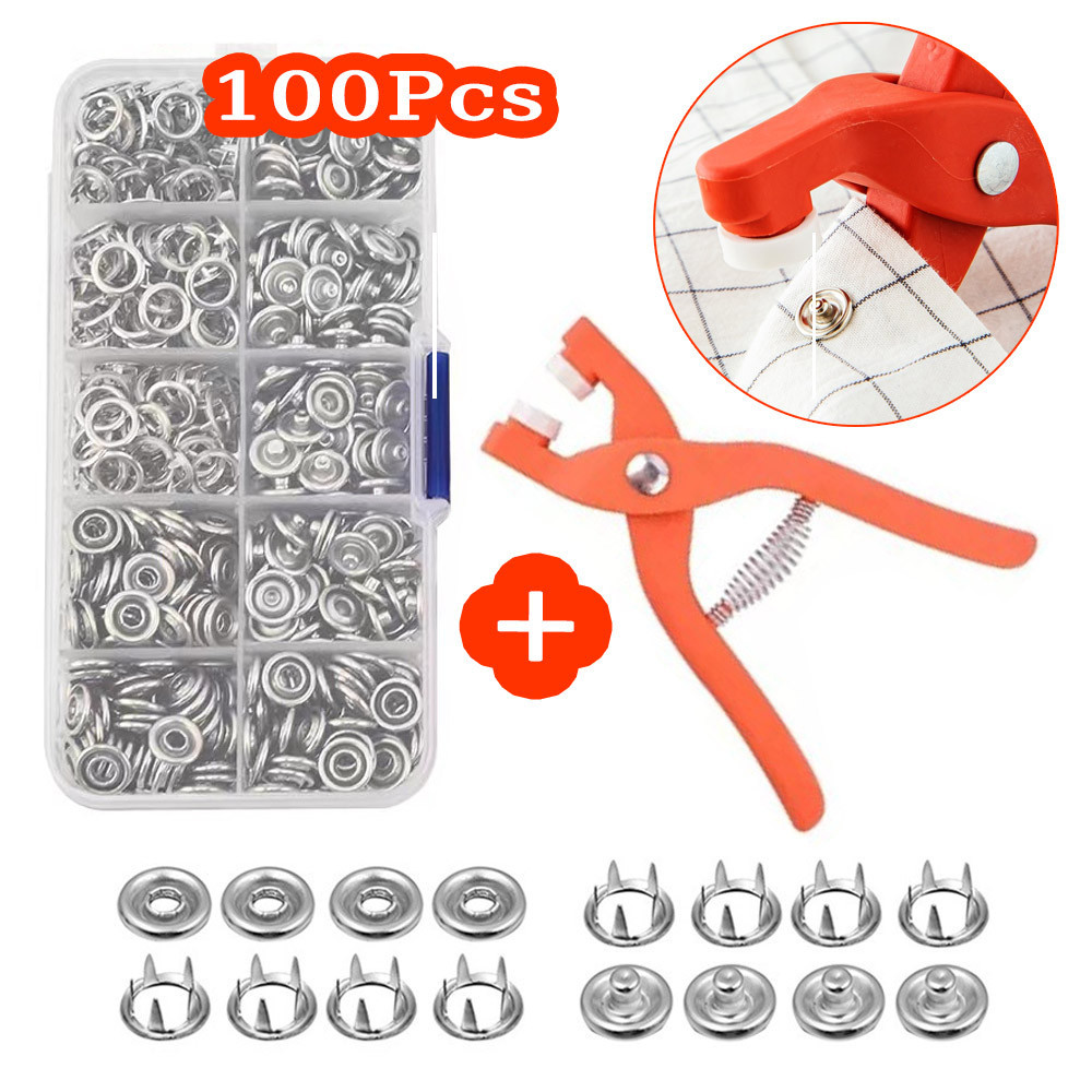Kit 100 Botões De Pressão Encaixes Fixador Alicate Para Roupas/Acessórios Sem Costura em Oferta na Shopee