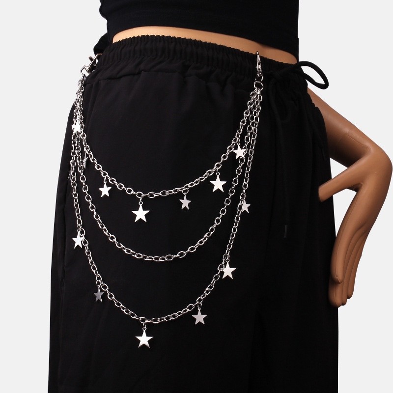Corrente Colar de Calça Y2K Streetwear Feminina Estrelas Galáxia Premium Tendência