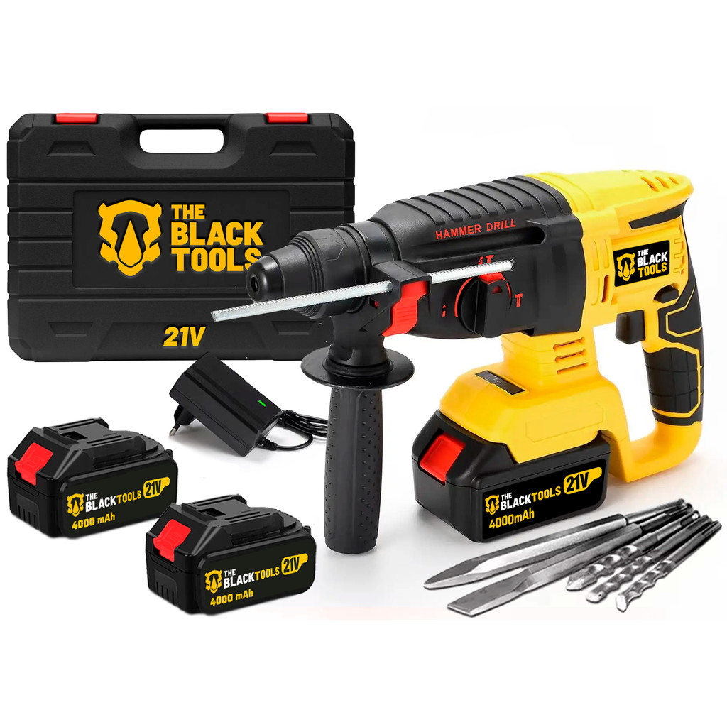 Martelete Rotativo Furadeira Impacto Brushless 2 Baterias 21v Com Acessórios The Black Tools em Oferta na Shopee