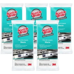 Kit 5 Pacote Fibra de Limpeza SCOTCH Brite 3M Branca Macia