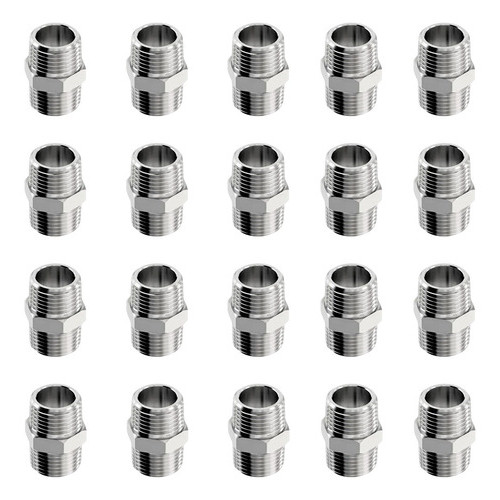 20 Conexão Niple Nipel Rosca 1/2 Macho Aço Inox 304 Bsp Prateado