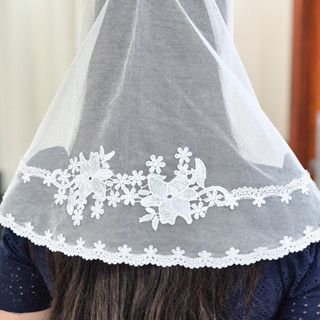 Véu Ccb Congregação Cristã Renda Floral Dupla com Aplique Adulto (Lívia) em Oferta na Shopee