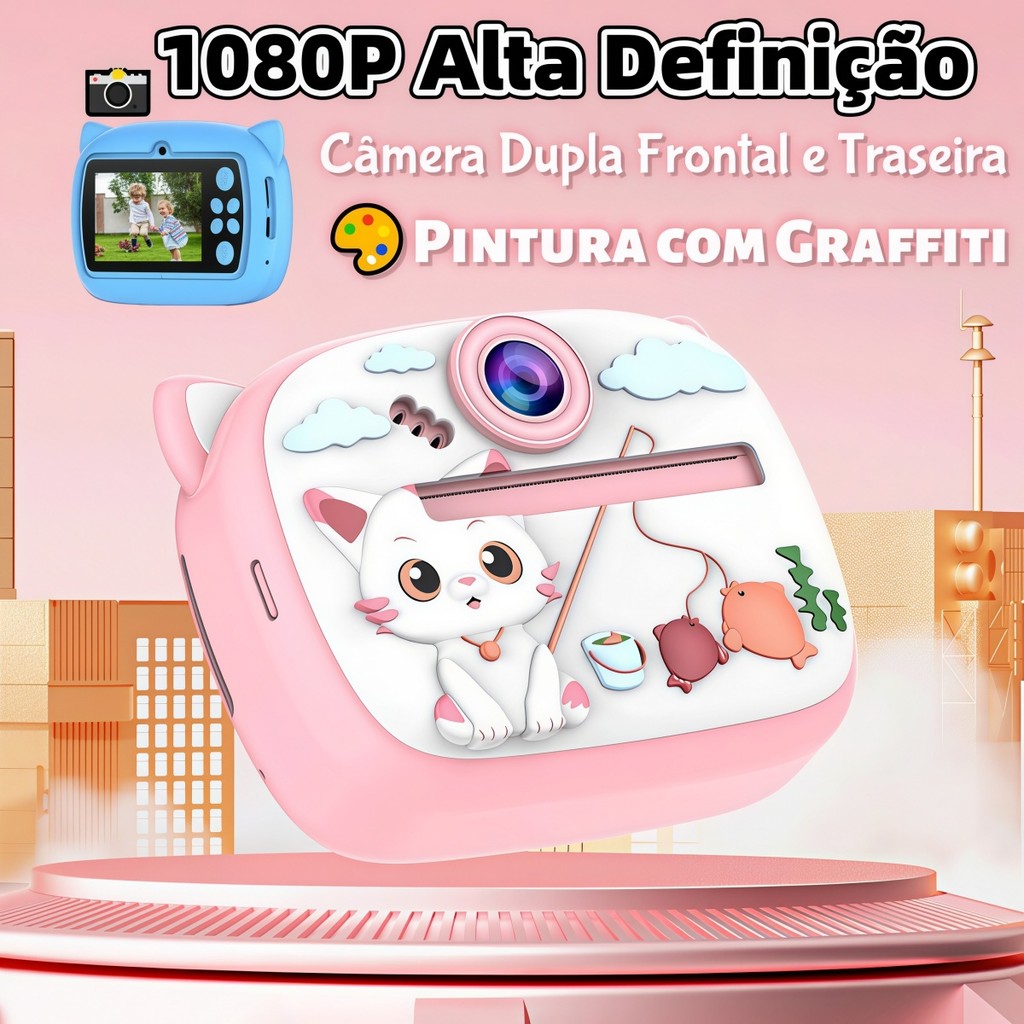 Câmera Digital Térmica para Crianças 32GB | Impressão Instantânea Colorida 1080P com Jogos e Música em Oferta na Shopee