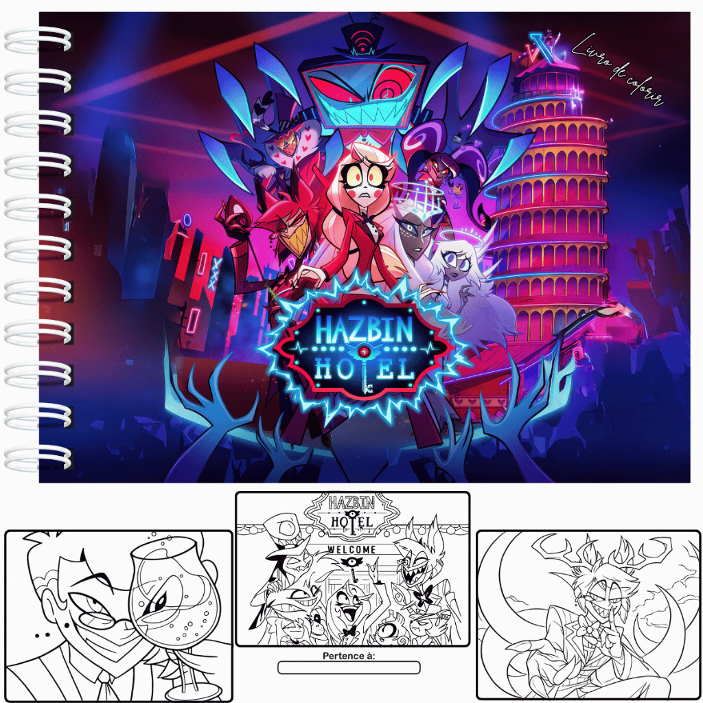 Livro de Colorir Hotel Hazbin Capa Dura A5 50 Folhas 180g + Acetato em Oferta na Shopee