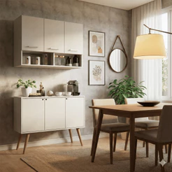 Conjunto Armário Aéreo 3 Portas + Aparador Buffet Moderno