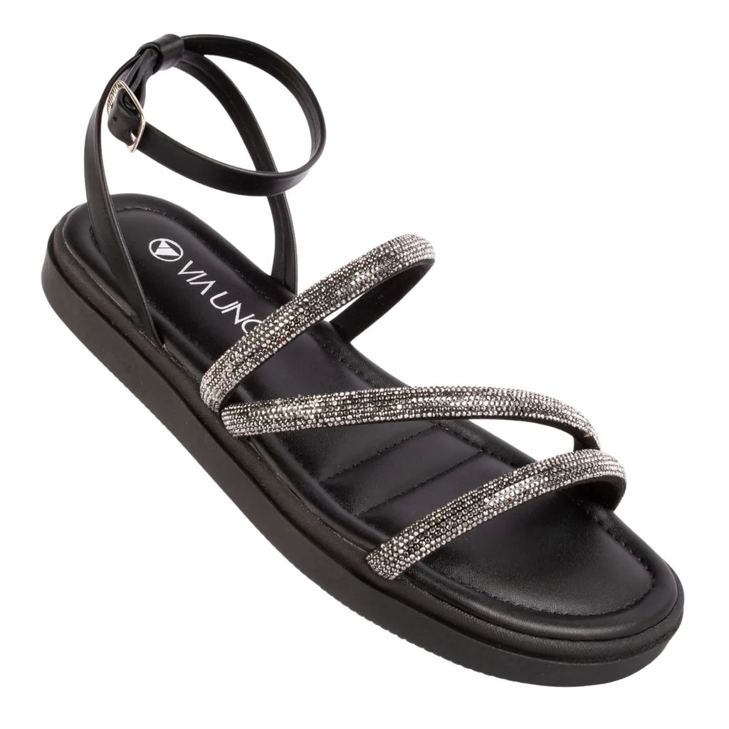 Sandália Via Uno Flatform Strass Brilhante Original 885002 Papete Tiras Finas Sandália Feminina