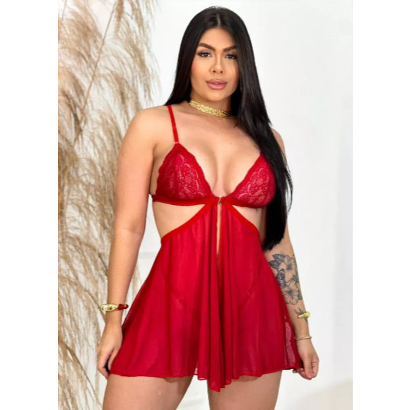 Camisola Tule Com Calcinha De Regulagem Sexy Feminina