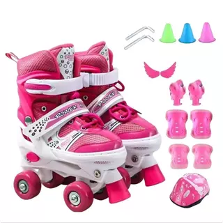 Patins Inline Infantis Tamanho Ajustável 26-32 / 33-37 / 38-42 + LED + Kit de Proteção--6038
