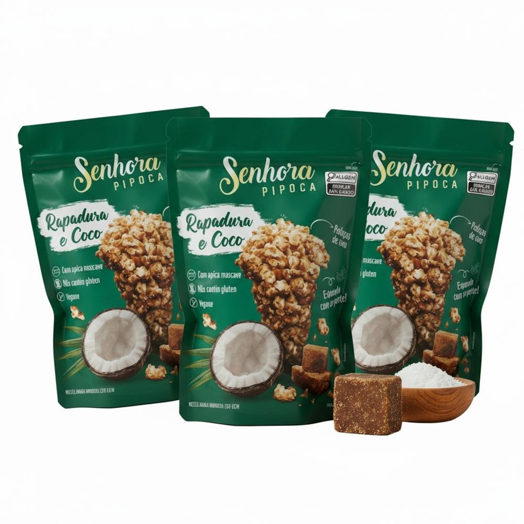 Kit c/ 3un Pipoca Gourmet SENHORA Sabor Rapadura e Coco 100g