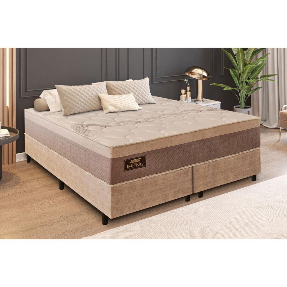 Cama Box King Com Colchão Molas (193x203x72) Império Gazin Cr35393 Areia/bege Areia/bege