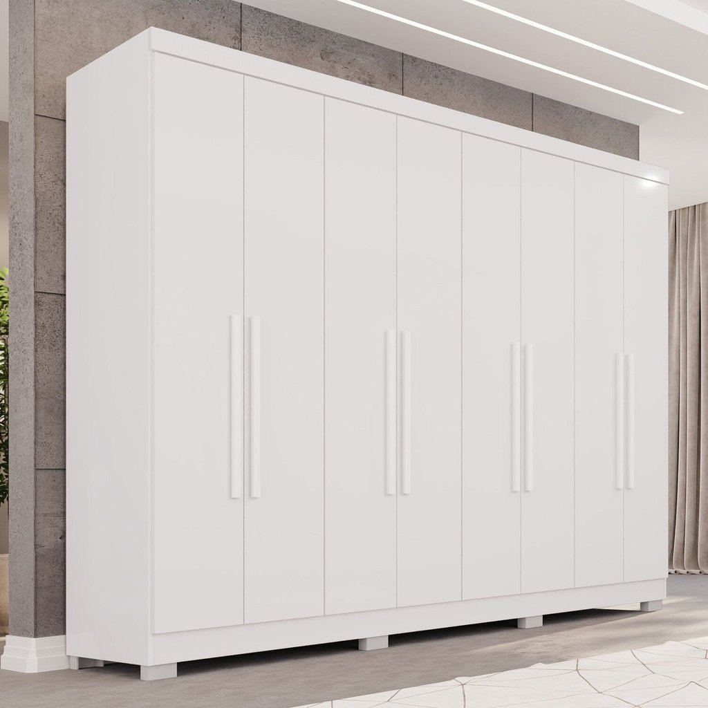 Guarda-Roupa Casal com Pés 8 Portas 4 Gavetas França Espresso Móveis Branco em Oferta na Shopee