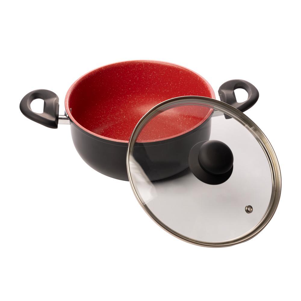 Caçarola de Indução Alumínio Revestimento Cerâmico Tampa de Vidro Granito Chef Vermelha 20cm - Lyor