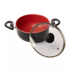 Caçarola de Indução Alumínio Revestimento Cerâmico Tampa de Vidro Granito Chef Vermelha 20cm - Lyor