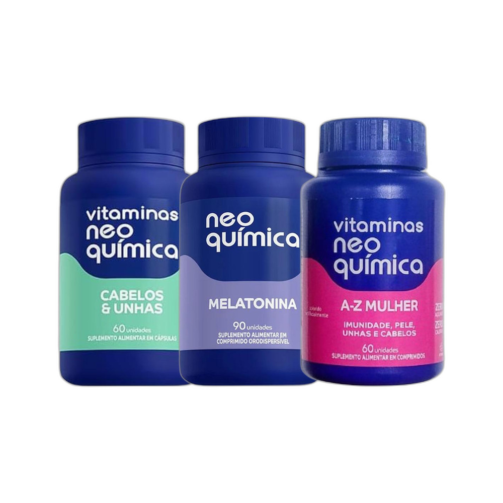 Kit Cabelos e Unhas 60 Cps + Melatonina 90 Cpr + Mulher 60 Cpr - NEO QUIMICA em Oferta na Shopee