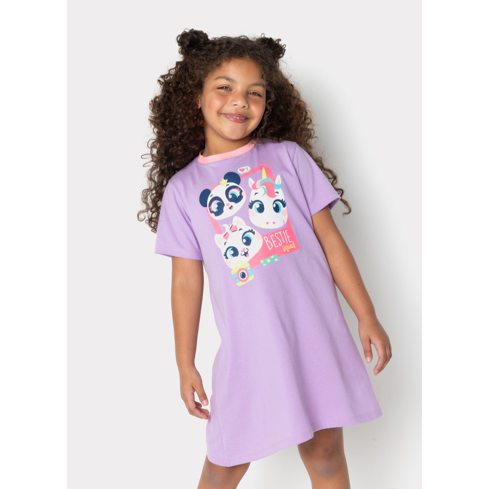 Camisola Manga Curta Algodão Menina Multibichos - Puket em Oferta na Shopee