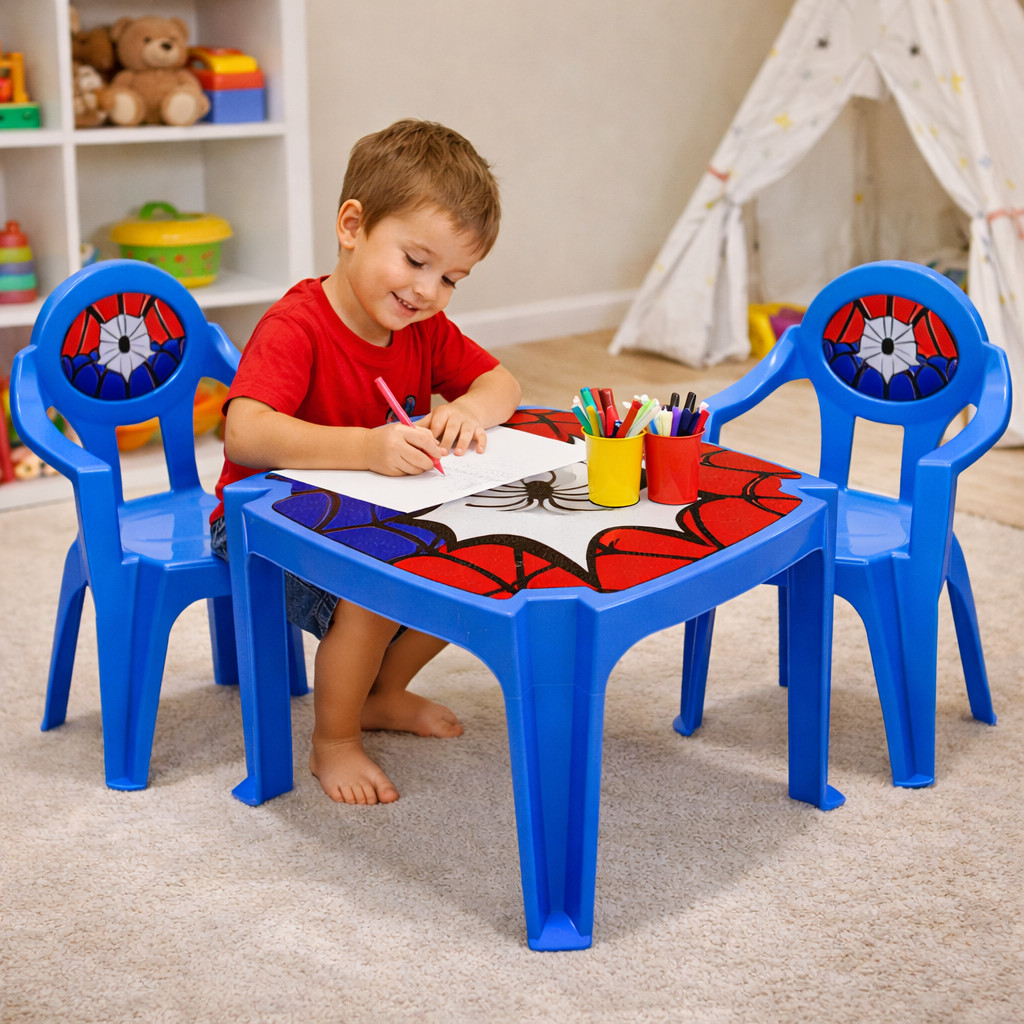 Kit Mesa Infantil + 2 Cadeiras Rosa e Azul – Mesa Infantil Plástica Moderna para Estudo e Brincar em Oferta na Shopee