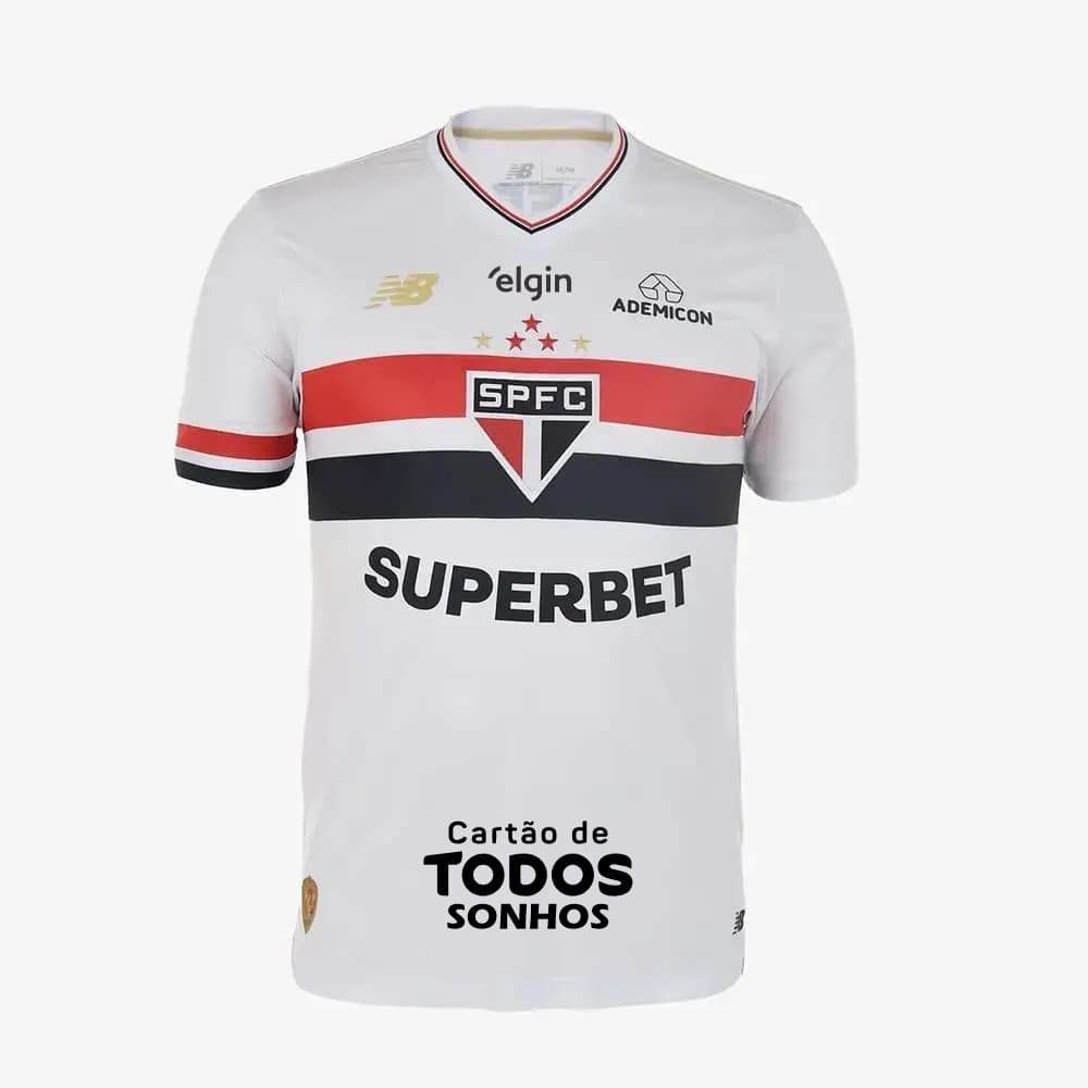 Camisa São Paulo I New Balance 25/26 Torcedor C/ Patrocínio Branca em Oferta na Shopee