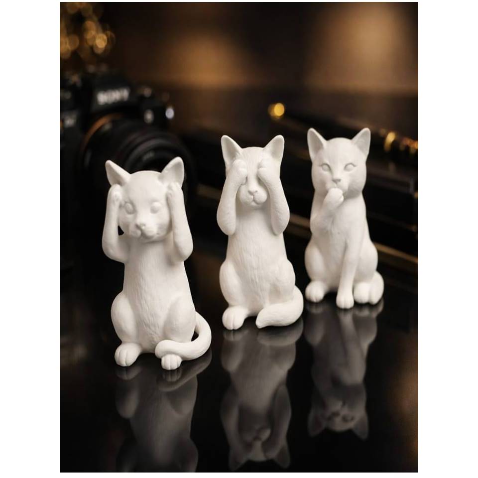 Kit Com 3 Gatos Não Fale o Mal, Não Ouça o Mal ,Não Veja o Mal