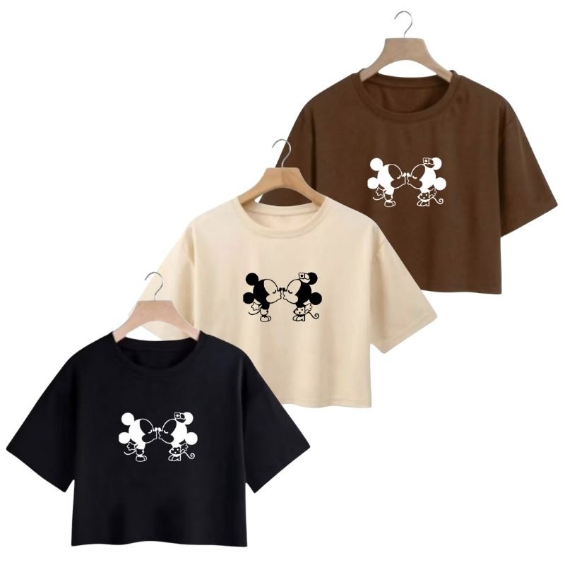 Kit 3 Cropped Feminino Mickey e Minnie Casal Algodão Moda Casual Verão