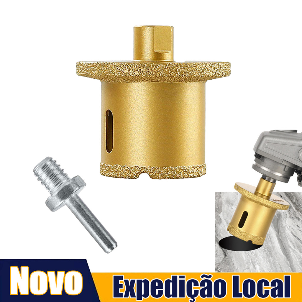 Broca Serra Copo Diamantada, Fura Vidro Porcelanato Cerâmica Premium com Adaptador M14, Brocas Diamantadas